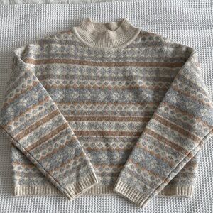 Women's Geometric Knit Sweater - Cream, Gray, and Tan